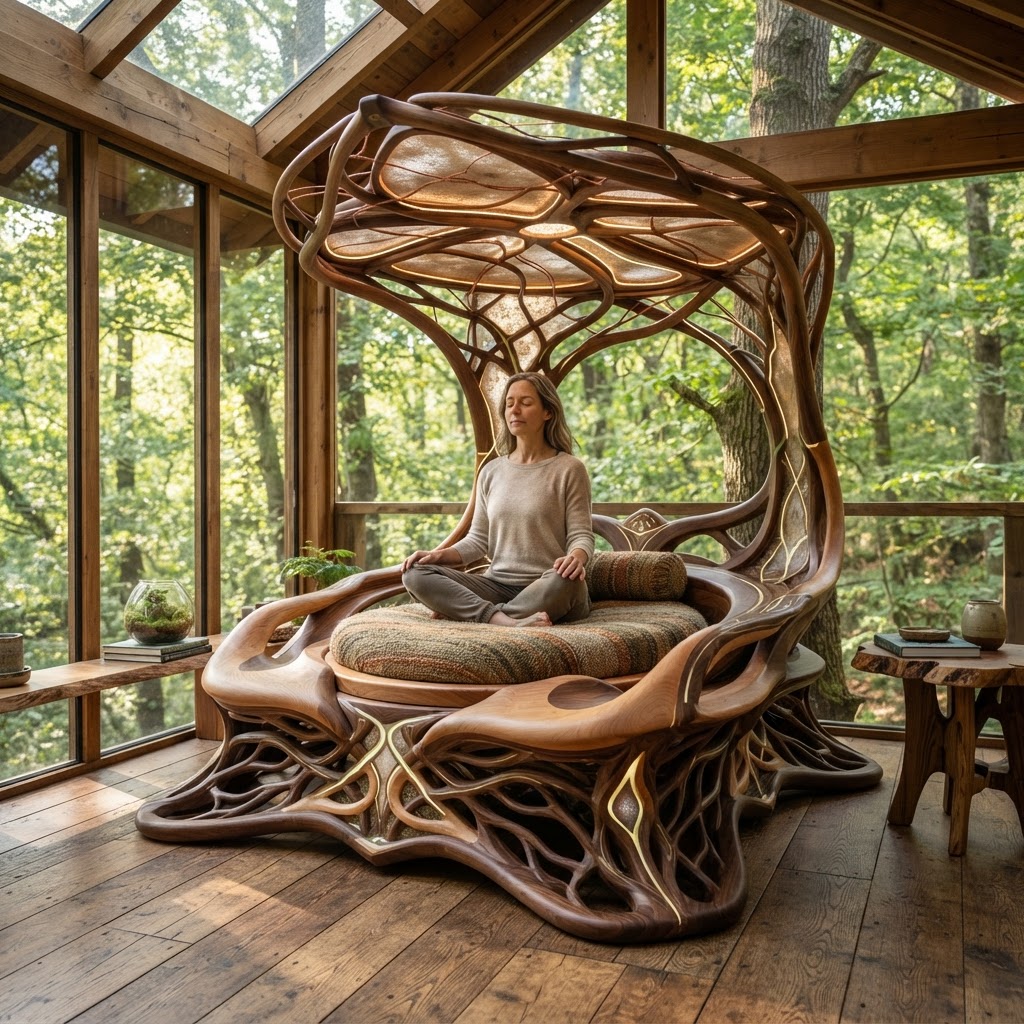 Bespoke Treetop Dendritic Mycelium-Infused Phyto-Tectonic Sap-Flow Canopy Meridian-Mapping Meditation Plinth