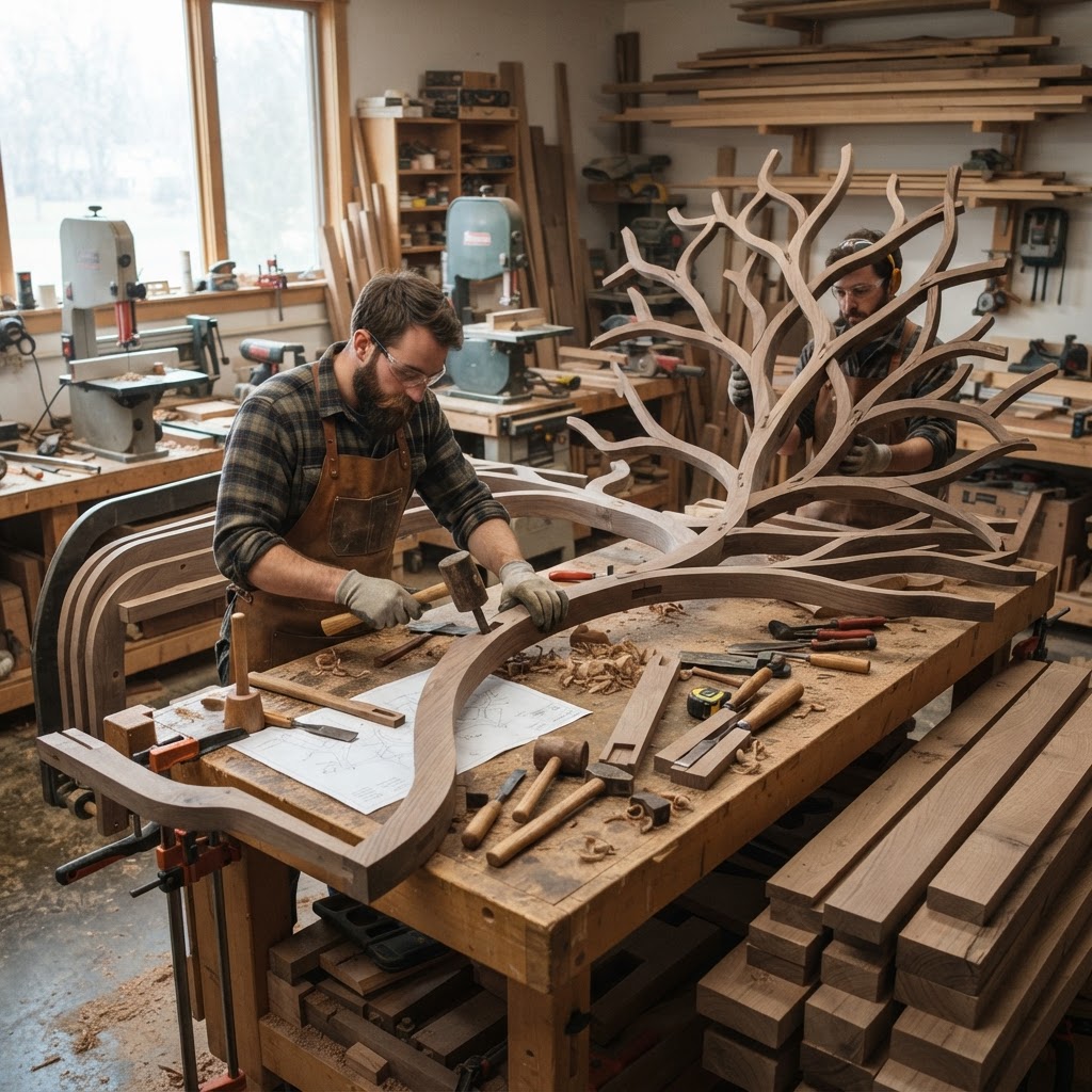 Bespoke Treetop Dendritic Bioluminescent Fungal Spore-Bloom Chamber — step 1