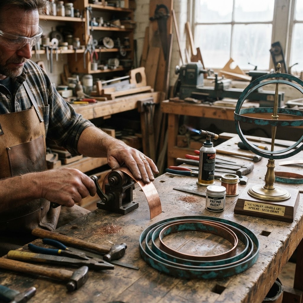Vintage Patinated Copper Victorian Armillary Sphere Seed Orbit — step 2
