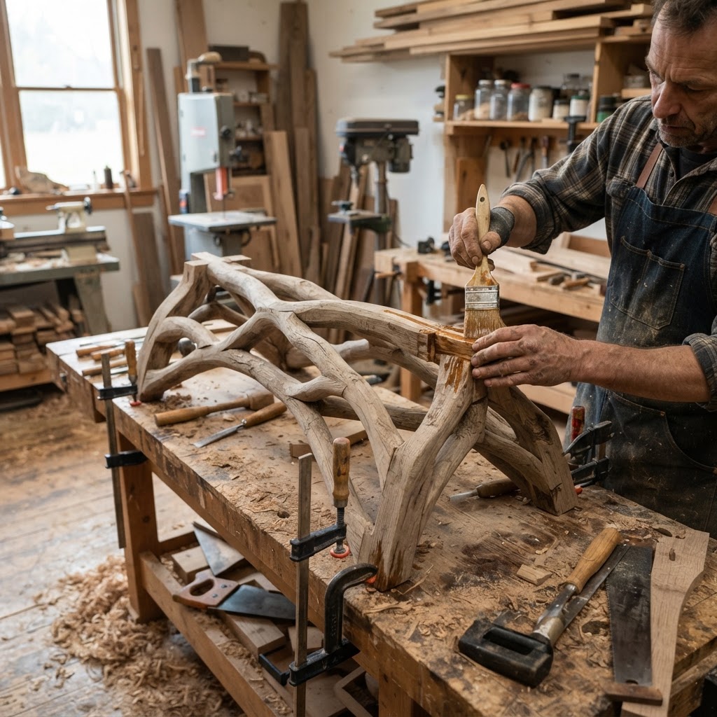 Bespoke Treetop Dendritic Mycelium-Infused Phyto-Pneumatic Sap-Flow Canopy Wind-Mapping Meditation Bench — step 1