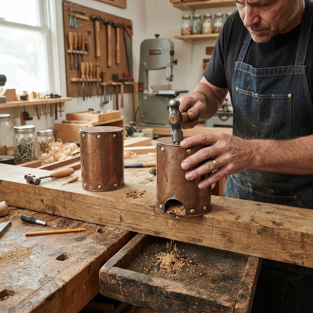 Vintage Patinated Copper Diving Suit Weighted Belt Seed Dispenser — step 3