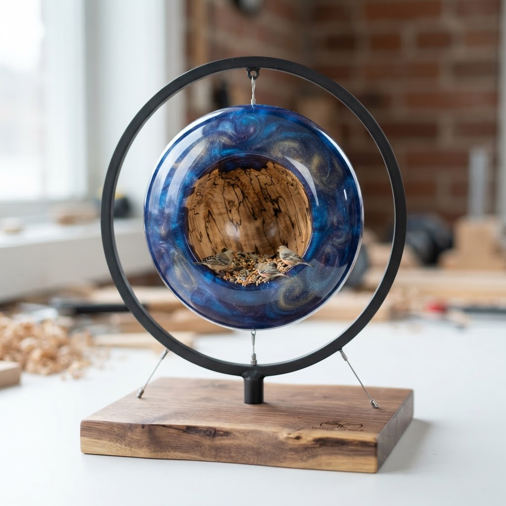 Floating Nebula Resin and Spalted Maple Seed Orb