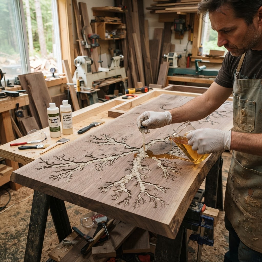 Bespoke Treetop Dendritic Mycelium-Infused Phyto-Glow Sap-Flow Canopy Inkwell Desk — step 2