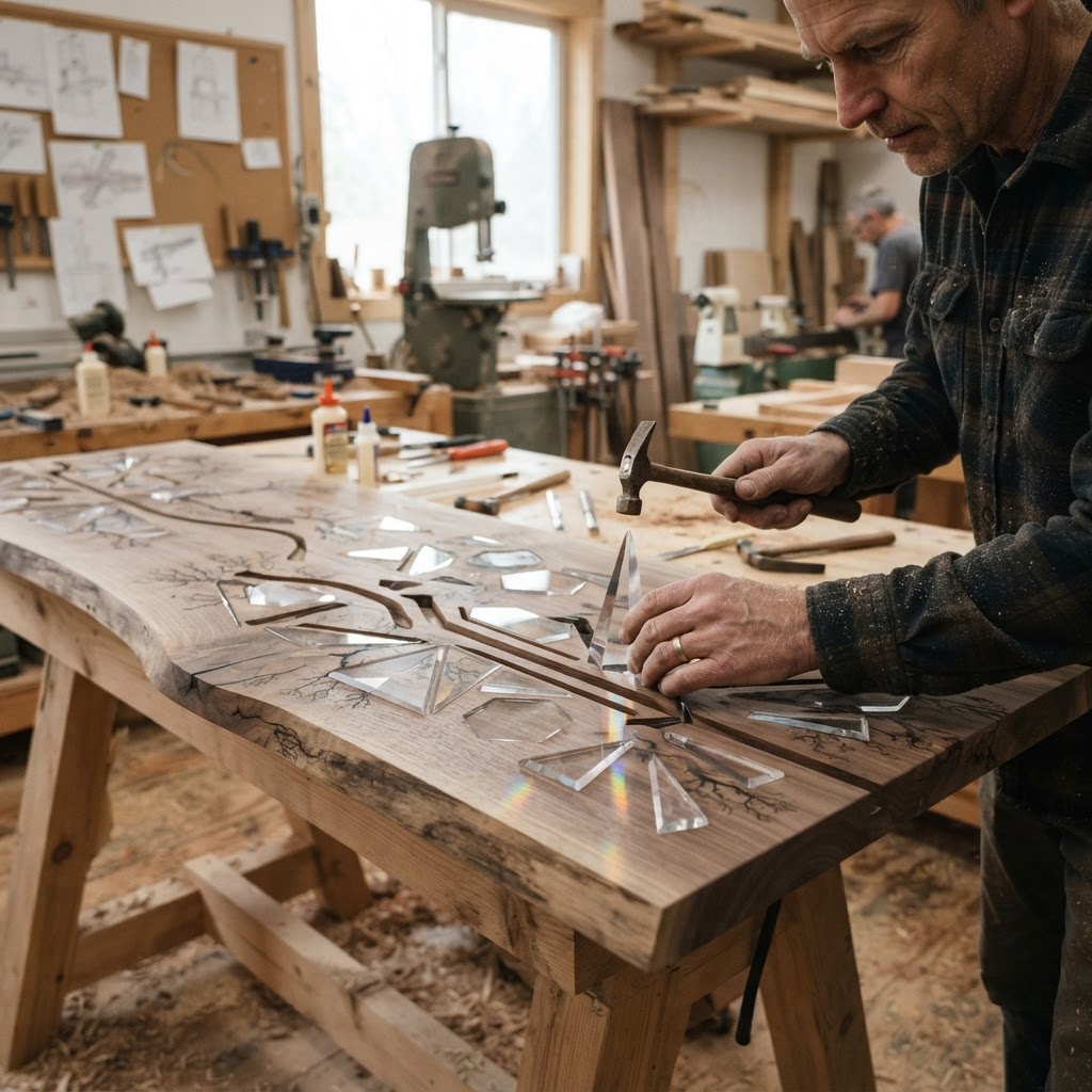 Bespoke Treetop Dendritic Mycelium-Infused Phyto-Refractive Sap-Flow Canopy Sun-Dial Writing Desk — step 2