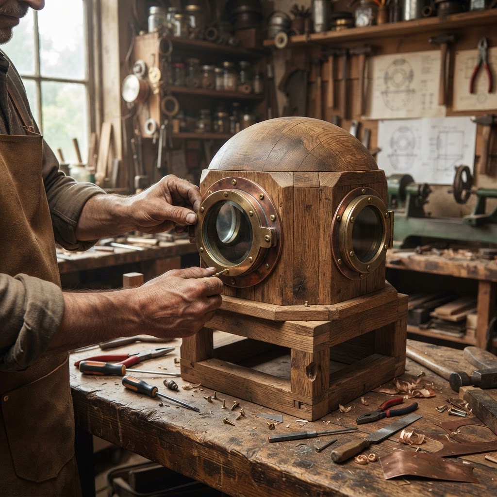 Vintage Patinated Copper Victorian Diving Helmet Seed Resonator — step 2