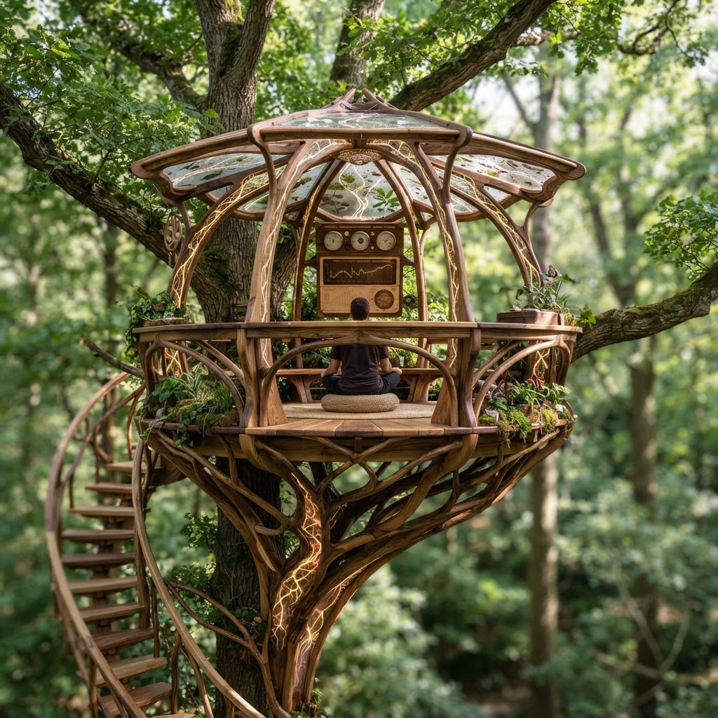Bespoke Treetop Dendritic Mycelium-Infused Phyto-Atmospheric Sap-Flow Canopy Nebula-Tracing Meditation Plinth