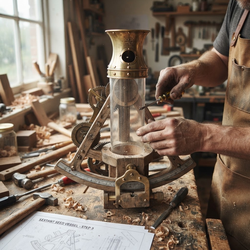 Weathered Nautical Sextant Navigation Seed Vessel — step 3