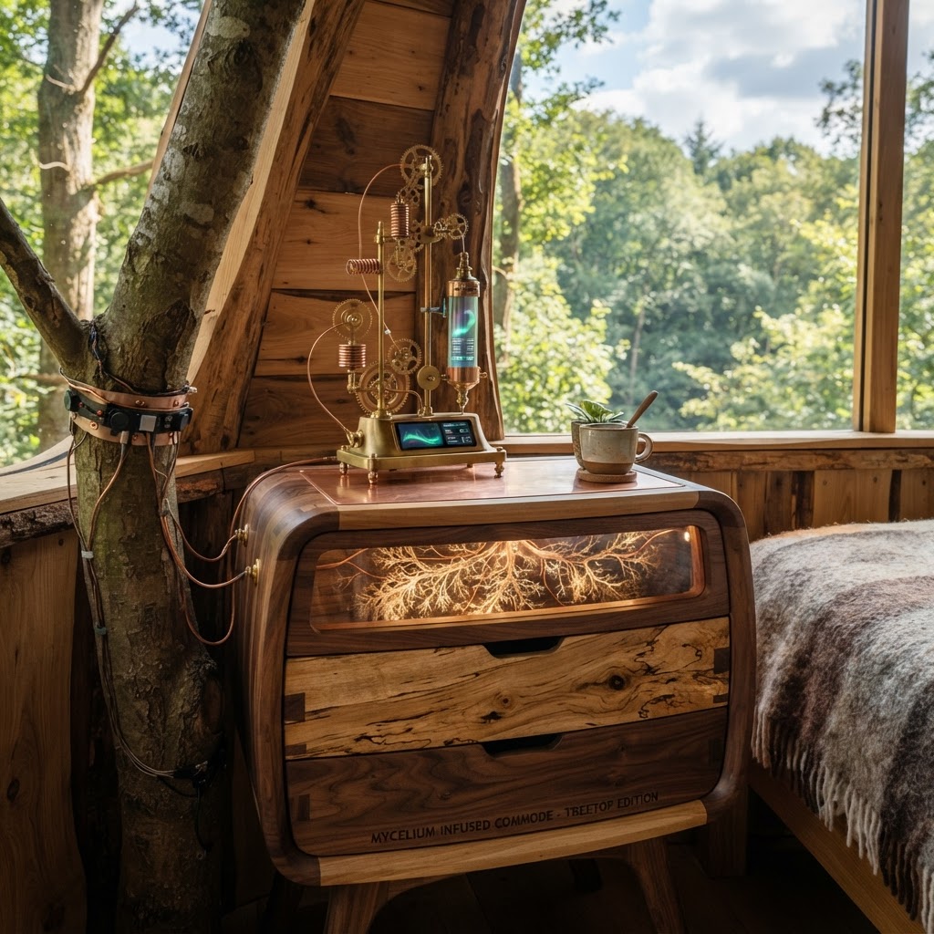 Bespoke Treetop Dendritic Mycelium-Infused Phyto-Magnetic Sap-Flow Canopy Aurora-Vane Bedside Commode