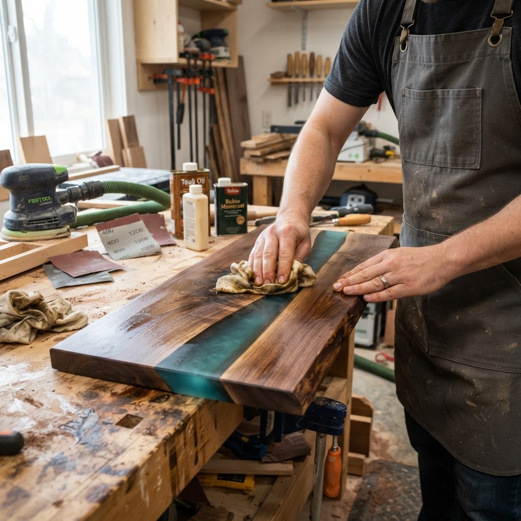 Rustic Live-Edge Slab Floating River Seed Trough — step 3