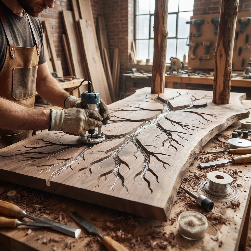 Bespoke Treetop Dendritic Mycelium-Infused Phyto-Tectonic Sap-Flow Canopy Seismic-Resonance Dining Table — step 2