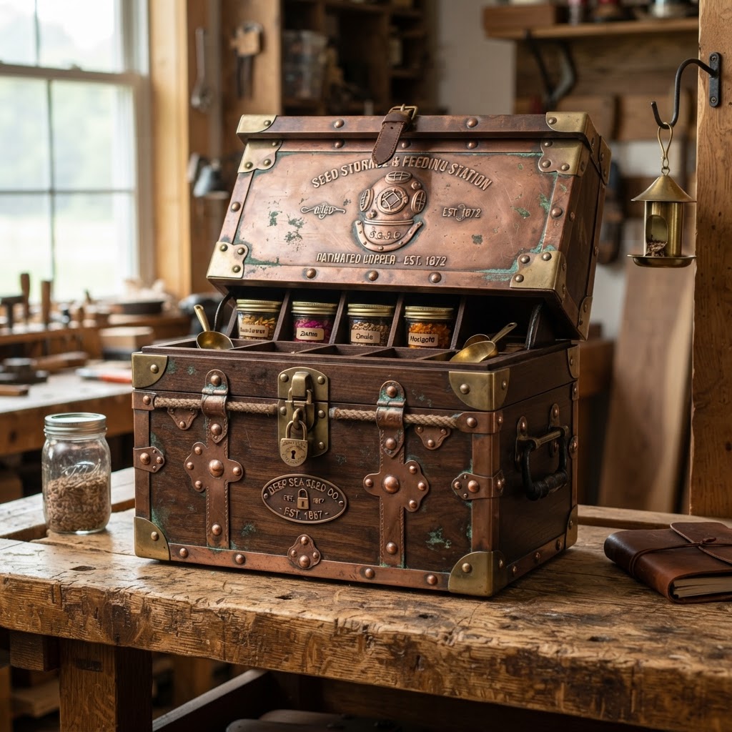 Vintage Patinated Copper Diving Suit Trunk Seed Chest