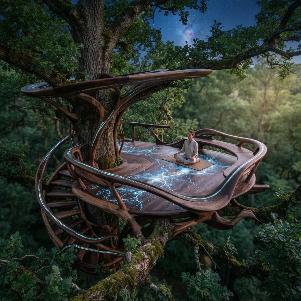 Bespoke Treetop Dendritic Mycelium-Infused Phyto-Cyclic Sap-Flow Canopy Nebula-Drafting Meditation Plinth
