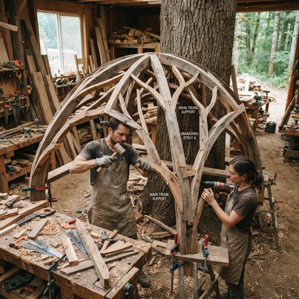 Bespoke Treetop Dendritic Mycelium-Infused Haptic Echo-Mapping Chamber — step 1