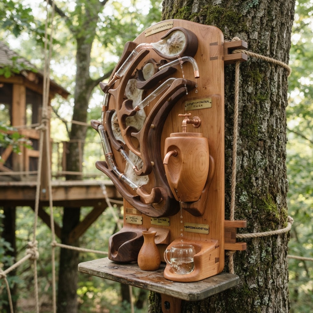 Bespoke Treetop Dendritic Mycelium-Infused Phyto-Osmotic Sap-Gradient Canopy Hydration Station