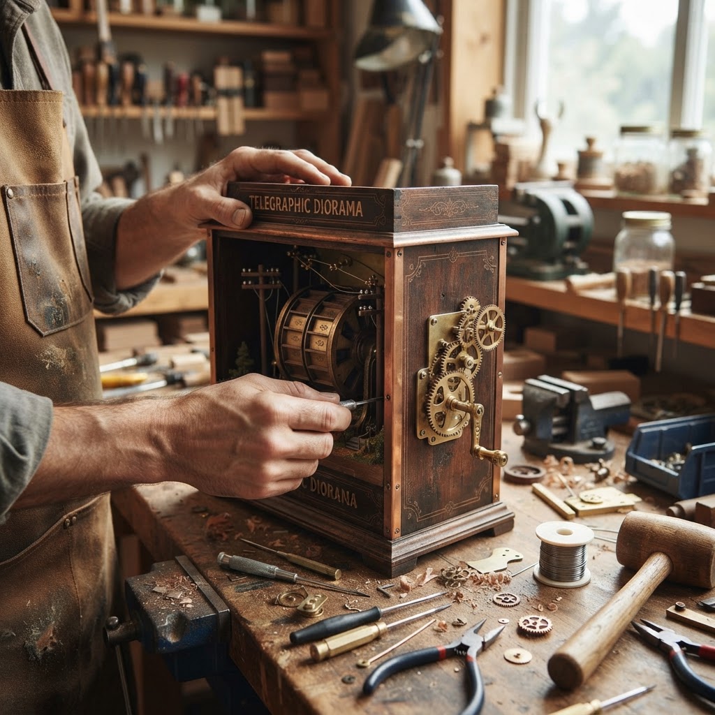 Vintage Patinated Copper Victorian Telegraphic Diorama Seed Panorama — step 3