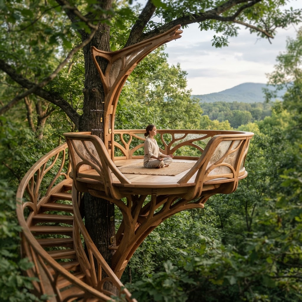 Bespoke Treetop Dendritic Mycelium-Infused Phyto-Cyclonic Sap-Flow Canopy Horizon-Tracing Meditation Plinth