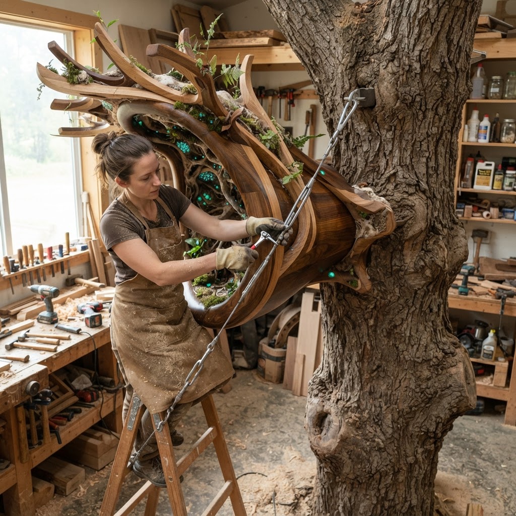 Bespoke Treetop Dendritic Mycelium-Infused Phyto-Tropic Bioluminescent Spore-Garden Alcove — step 4