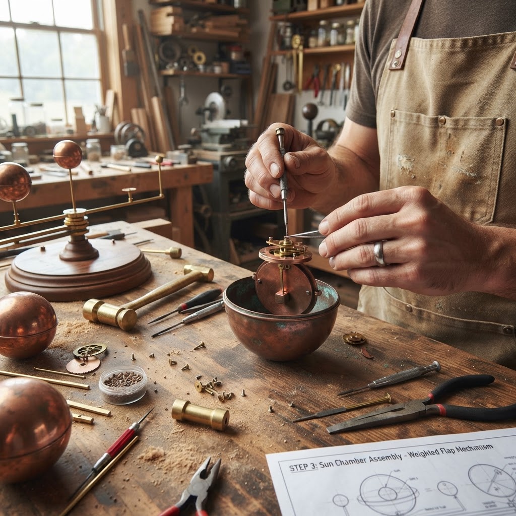 Vintage Patinated Copper Orrey Planetarium Seed Feeder — step 3