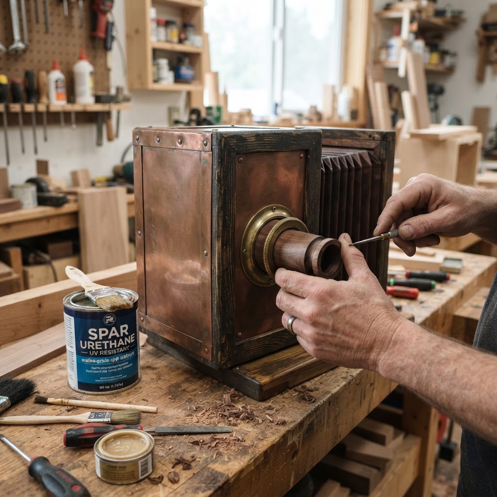 Vintage Patinated Copper Accordion Film Projector Seed Feeder — step 4