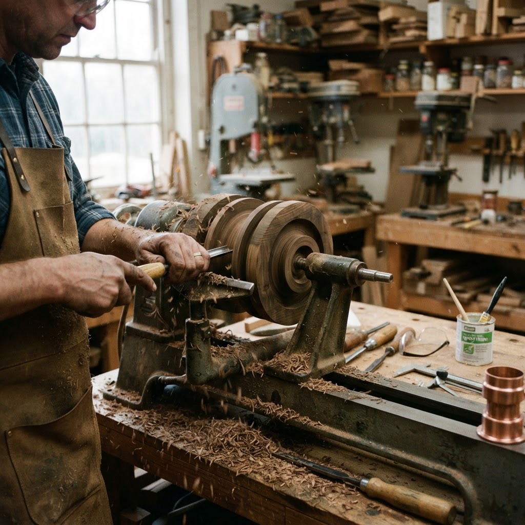 Vintage Patinated Copper Diving Suit Life-Line Seed Reel — step 1