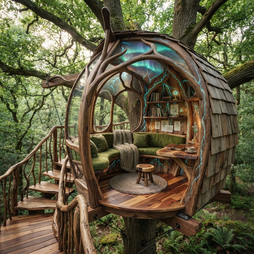 Bespoke Treetop Dendritic Mycelium-Infused Phyto-Osmotic Sap-Flow Canopy Aurora-Mapping Reading Nook