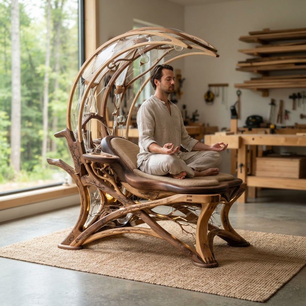 Bespoke Treetop Dendritic Mycelium-Infused Phyto-Barometric Sap-Flow Canopy Zephyr-Tracing Meditation Plinth