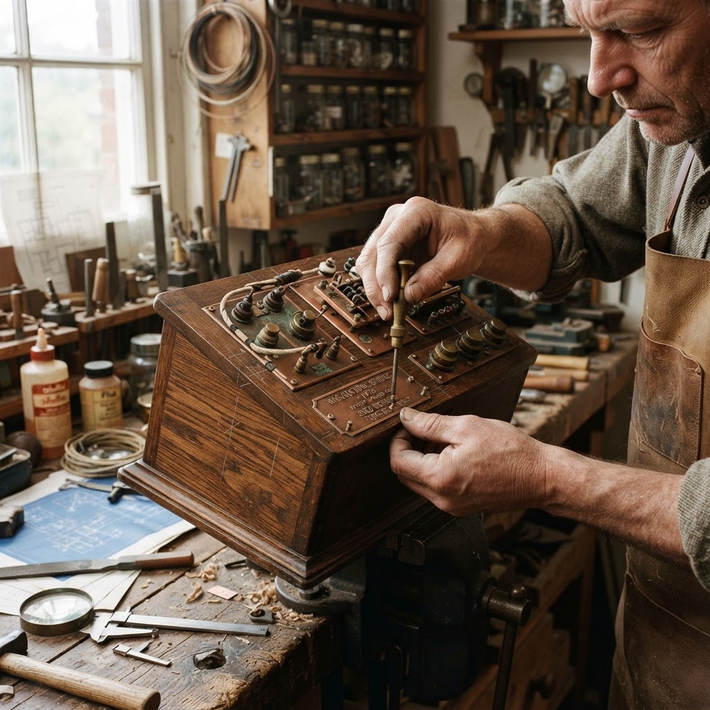 Vintage Patinated Copper Victorian Telegraphic Wheatstone Bridge Seed Resistor — step 3