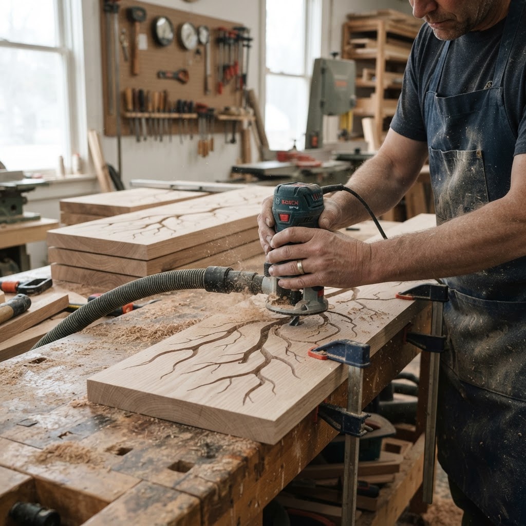 Bioluminescent Moss-Inlay Suspension Bridge — step 1