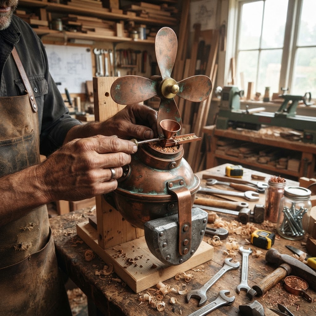 Vintage Patinated Copper Diving Suit Weighted Propeller Seed Thruster — step 4