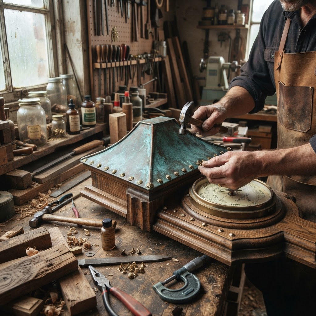 Vintage Patinated Copper Victorian Barometer Seed Pressure-Gauge — step 2