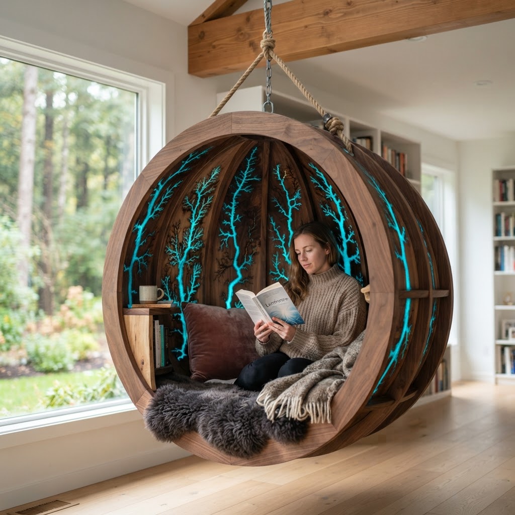 Bespoke Treetop Fractal-Fracture Resin Reading Nook