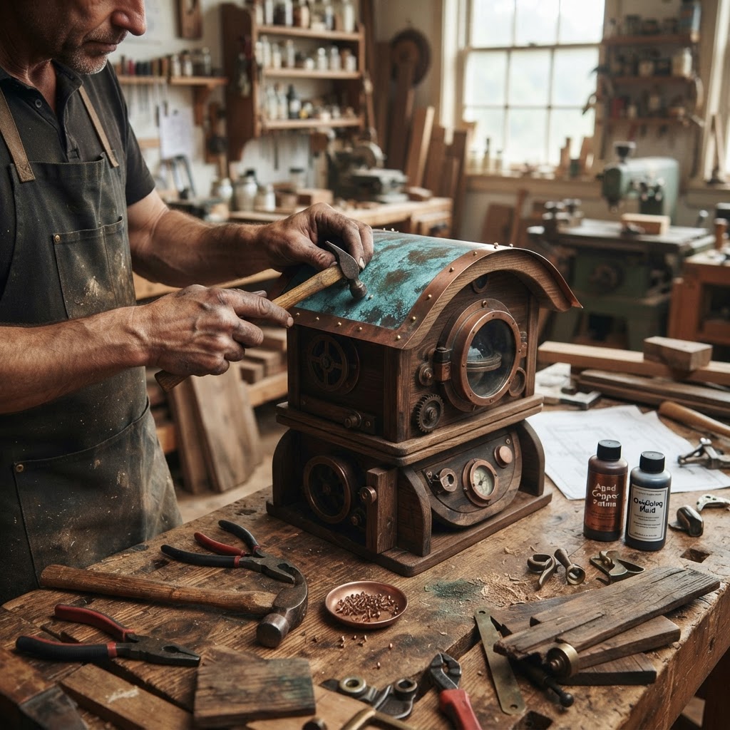 Vintage Patinated Copper Diving Suit Weighted Diver Compass Seed Navigator — step 2