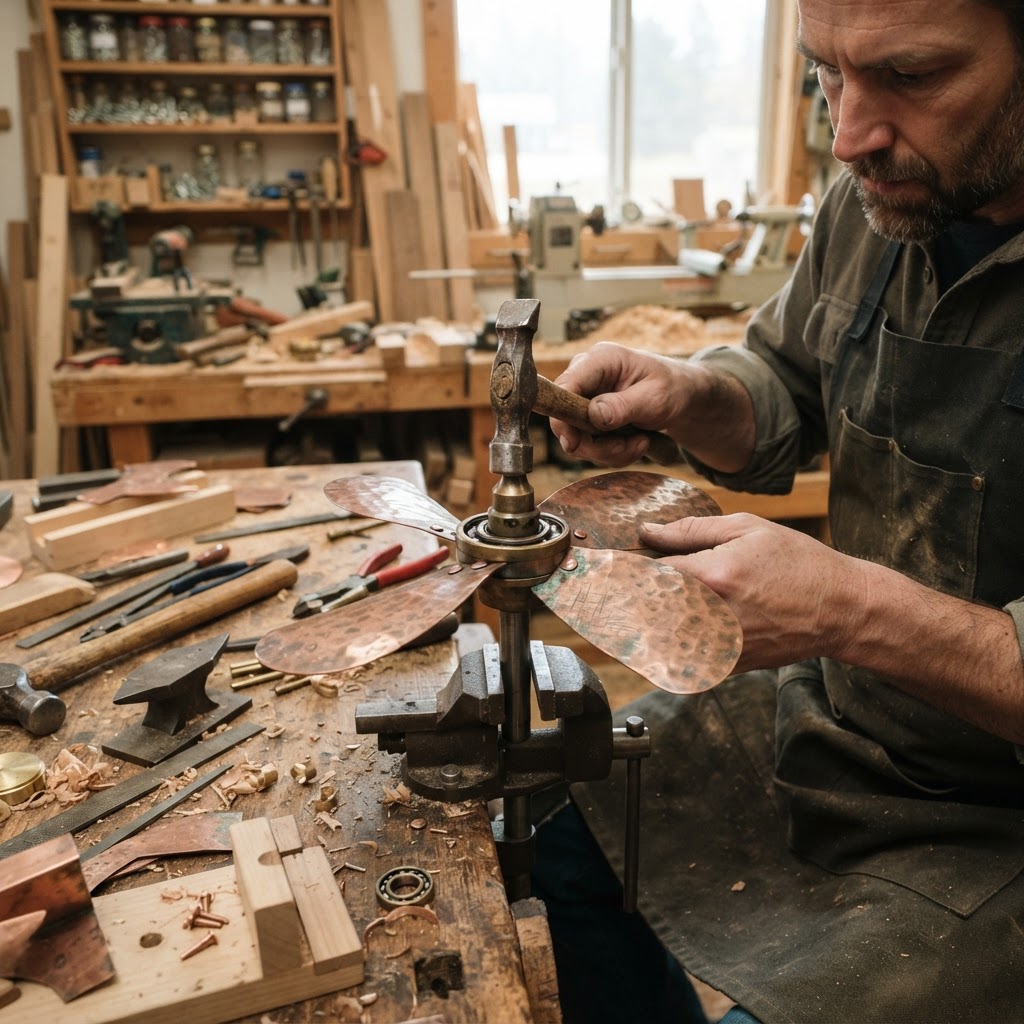 Vintage Patinated Copper Diving Suit Weighted Propeller Seed Thruster — step 2