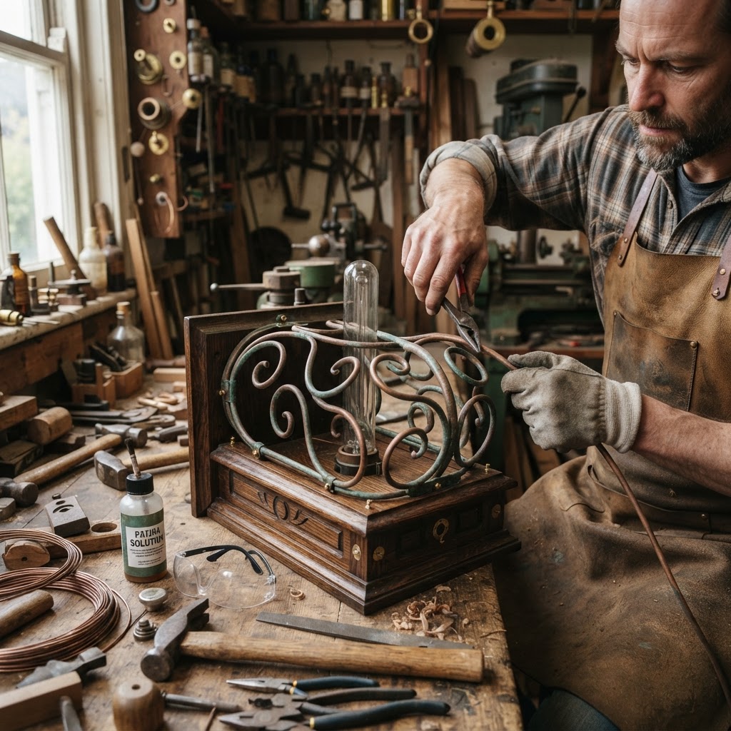 Vintage Patinated Copper Victorian Telegraphic Geissler-Tube Seed Illuminator — step 2