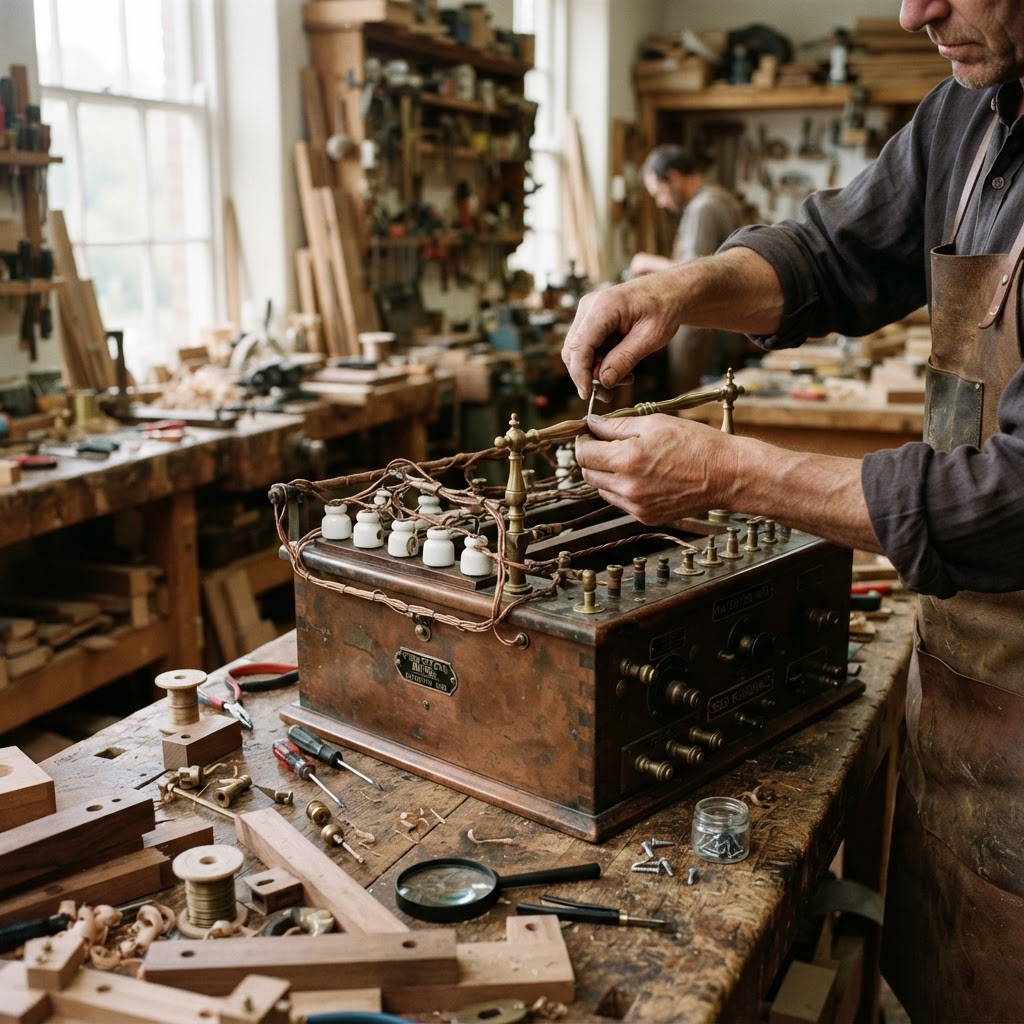 Vintage Patinated Copper Victorian Telegraphic Wheatstone Bridge Seed Resistance-Box — step 3