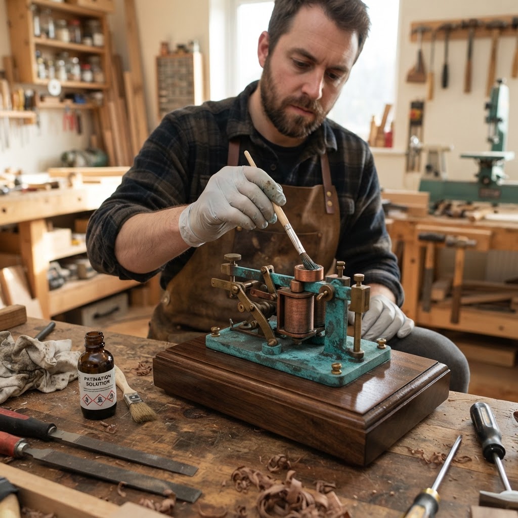 Vintage Patinated Copper Victorian Telegraph Sounder Seed Tapper — step 3