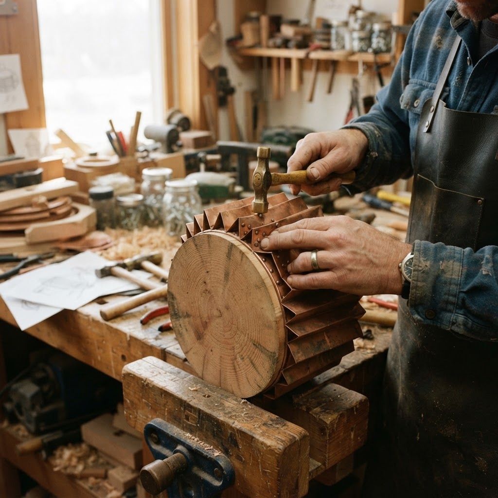 Vintage Patinated Copper Accordion Bellows Seed Silo — step 2