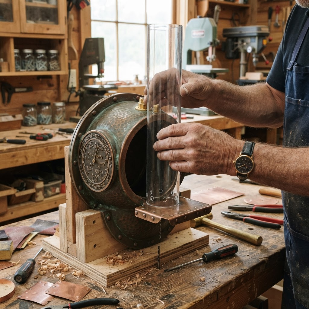 Vintage Patinated Copper Diving Suit Depth Gauge Seed Pressure Meter — step 3