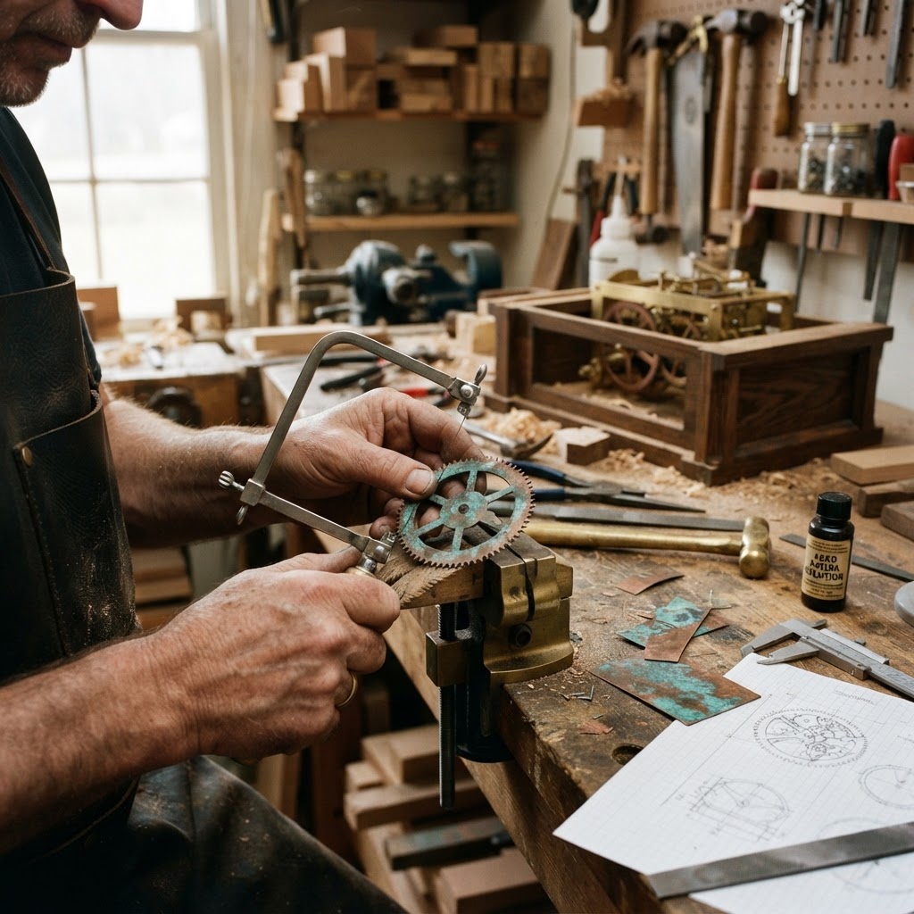 Vintage Patinated Copper Victorian Clockwork Escapement Seed Regulator — step 2