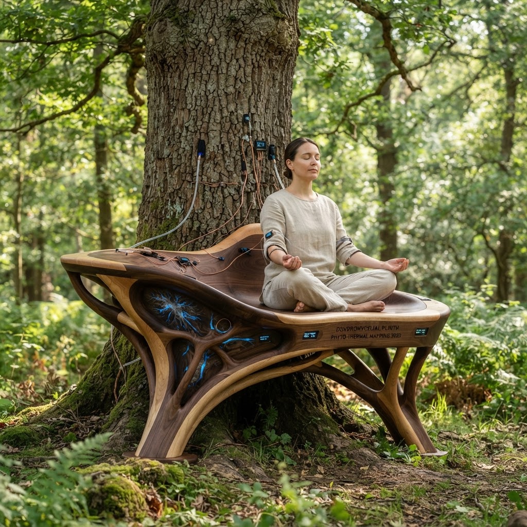 Bespoke Treetop Dendritic Mycelium-Infused Phyto-Thermal Sap-Flow Canopy Calorimetry-Mapping Meditation Plinth