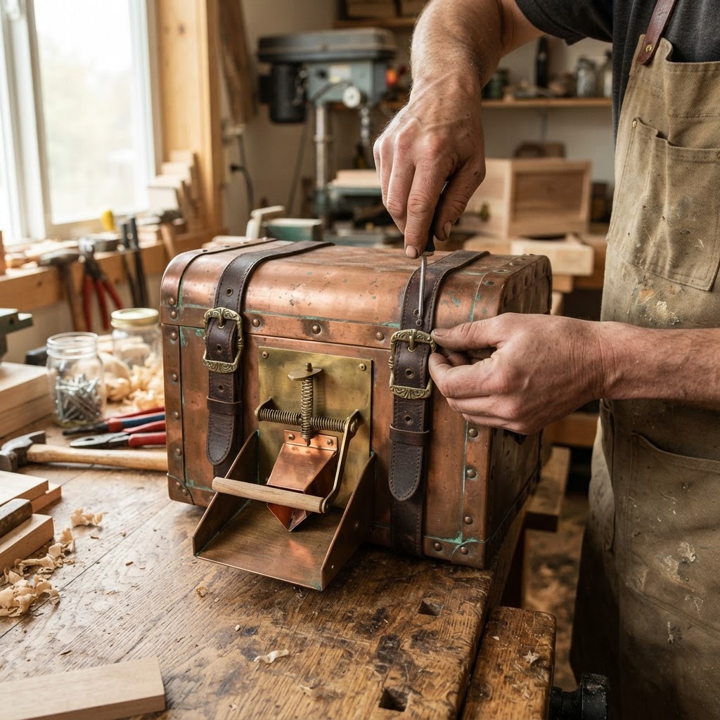 Vintage Patinated Copper Diving Suit Trunk Seed Chest — step 3
