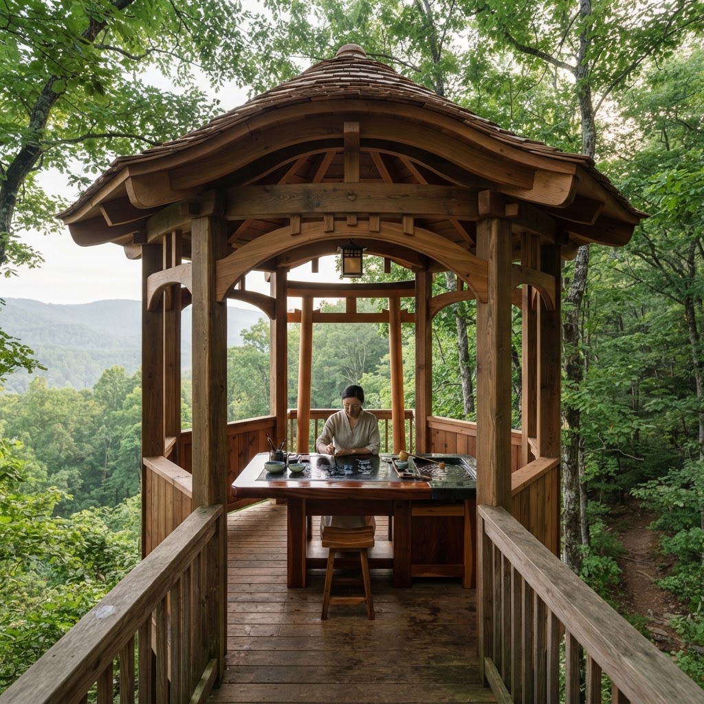 Ephemeral Arbor-Ink Calligraphy Gazebo