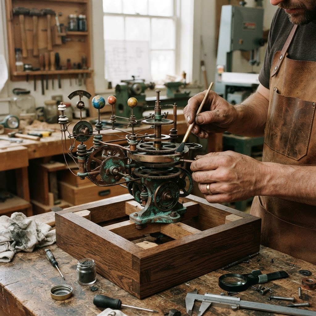 Vintage Patinated Copper Victorian Telegraphic Orrery Seed Planetarium — step 3