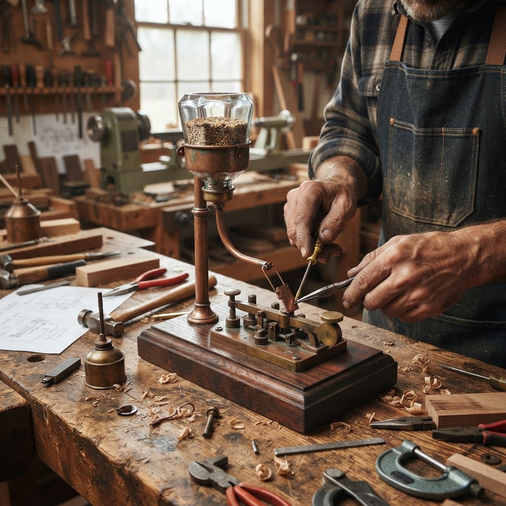 Vintage Patinated Copper Victorian Telegraphic Morse Code Key Tapper Feeder — step 3
