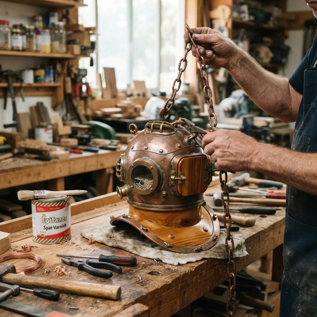 Vintage Patinated Copper Diving Helmet Seed Bathysphere — step 4