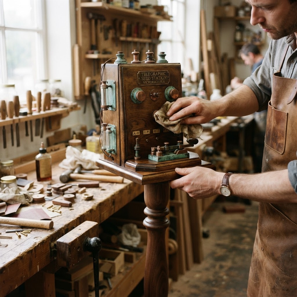 Vintage Patinated Copper Victorian Telegraphic Morse Code Seed Station — step 4