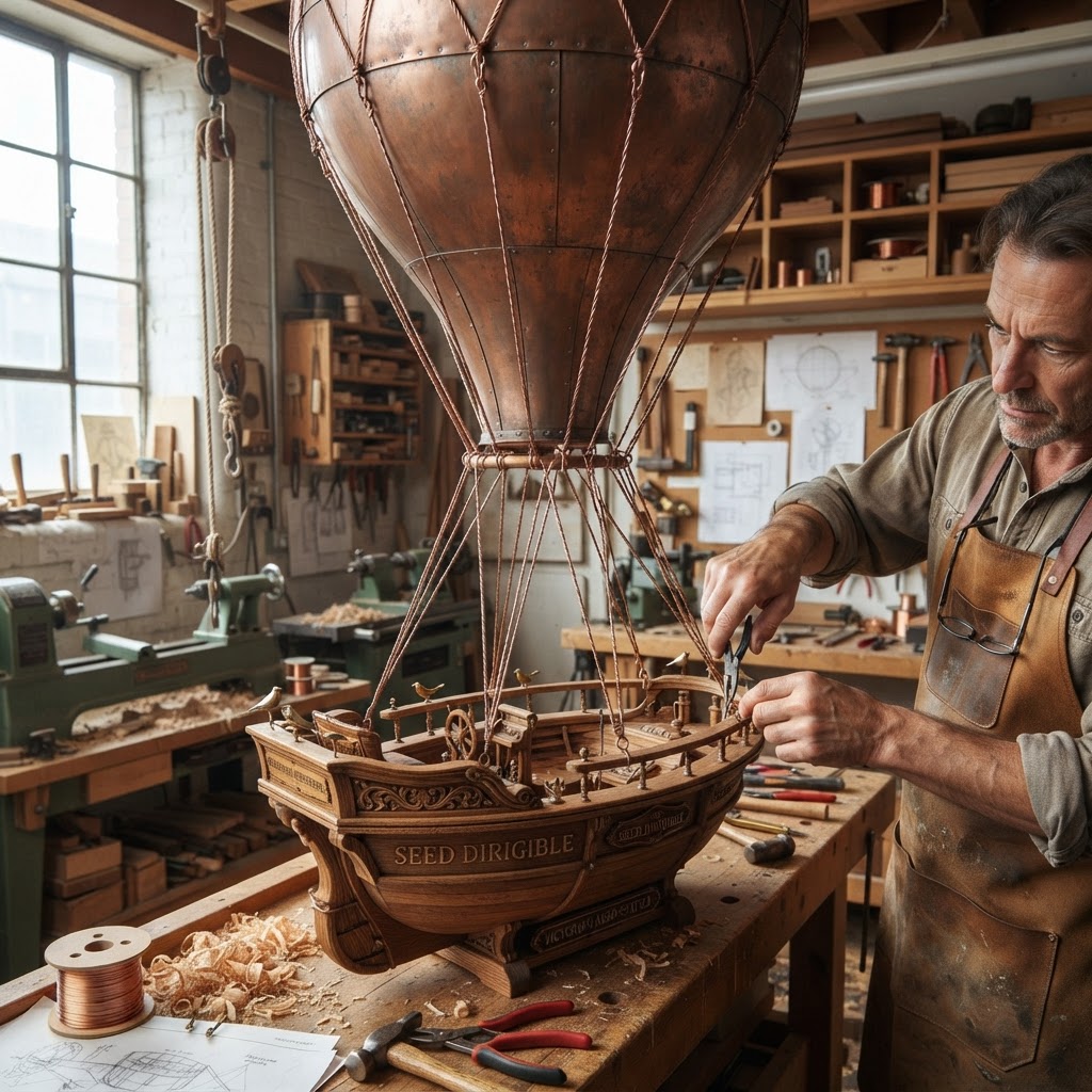 Vintage Patinated Copper Victorian Aeronautic Balloon Seed Dirigible — step 3