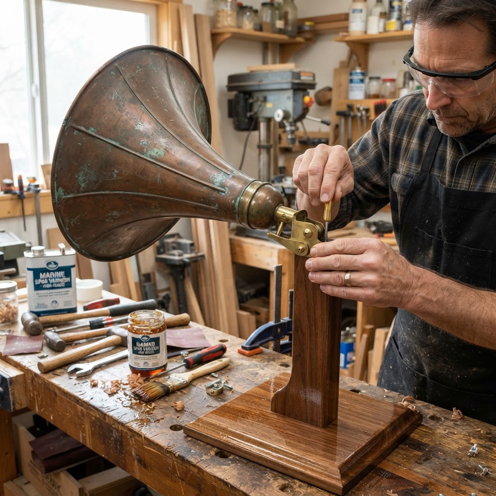Vintage Patinated Copper Phonograph Horn Seed Projector — step 4