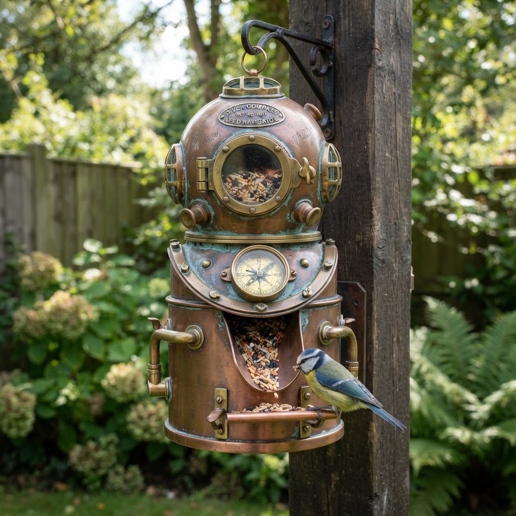 Vintage Patinated Copper Diving Suit Weighted Diver Compass Seed Navigator