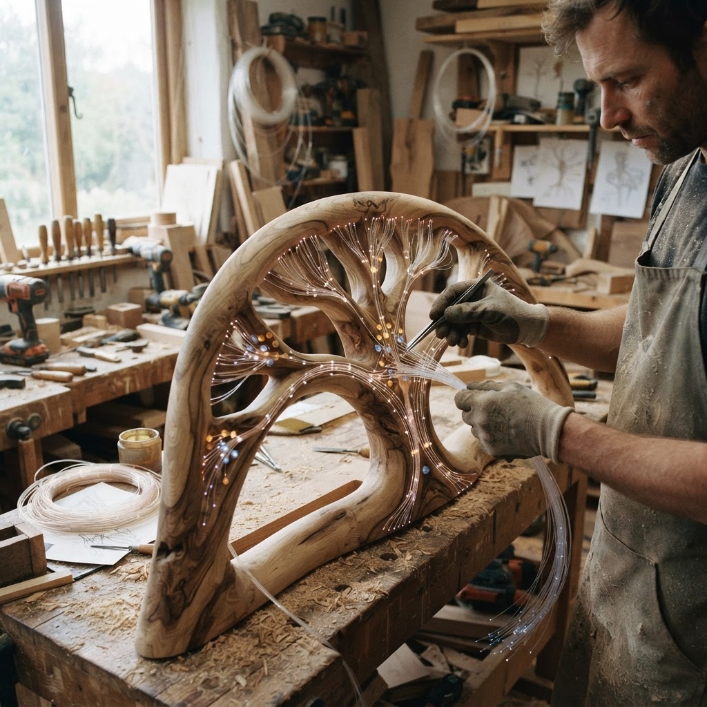 Bespoke Treetop Dendritic Mycelium-Infused Phyto-Photonic Sap-Flow Canopy Sun-Dial Settee — step 2
